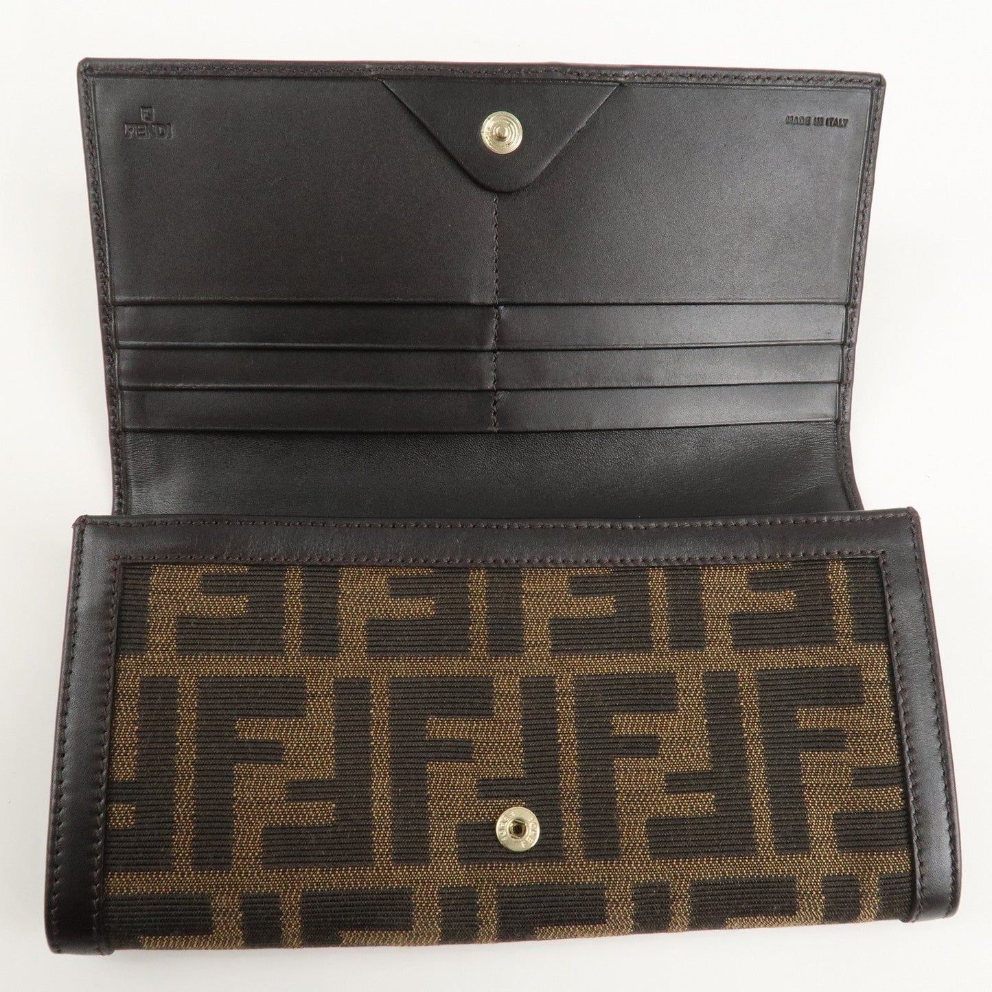 FENDI Zucca Canvas Leather Long Wallet Brown 8M0000