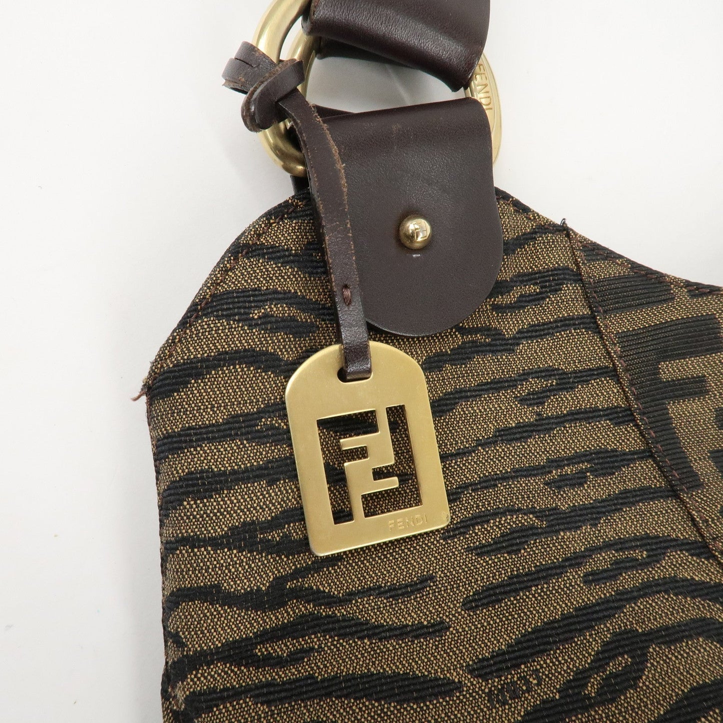FENDI Zucca Canvas Leather Tote Bag Hand Bag 8BR284 Brown Black