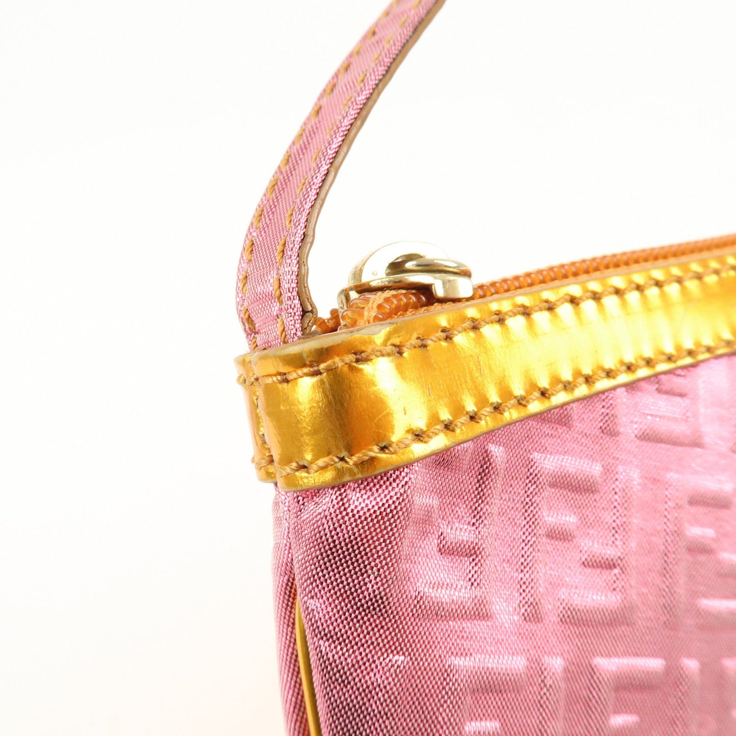 FENDI Zucchino PVC Patent Leather Shoulder Bag Hand Bag Pink Gold