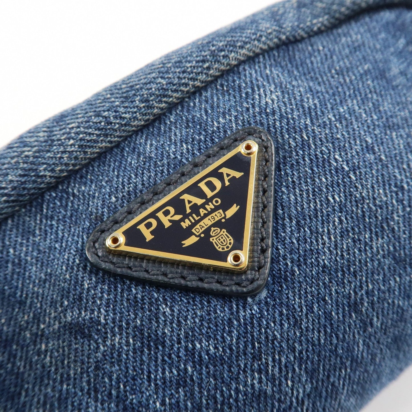 PRADA Logo Canvas Leather Pouch Cosmetic Pouch Blue 1NA175