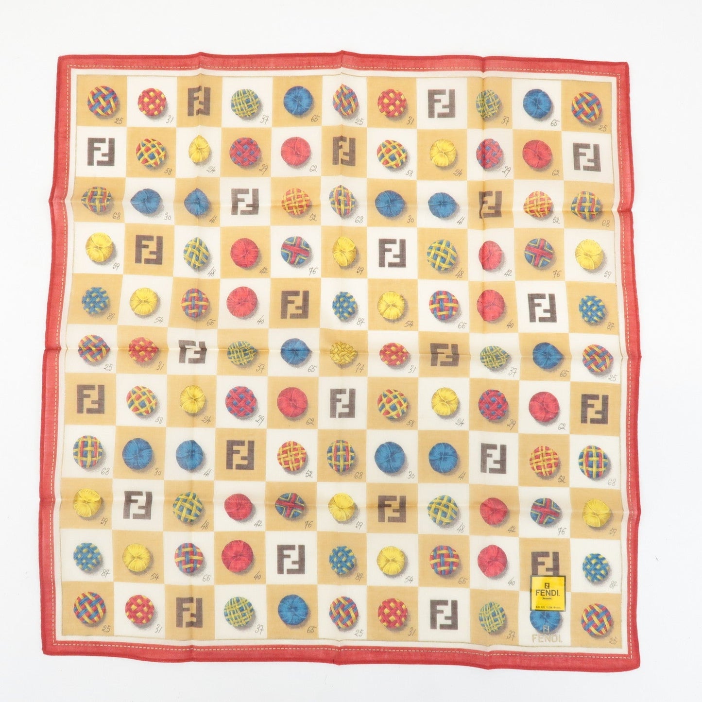 FENDI Set of 5 Cotton 100% Handkerchief Red Pink Brown Beige White