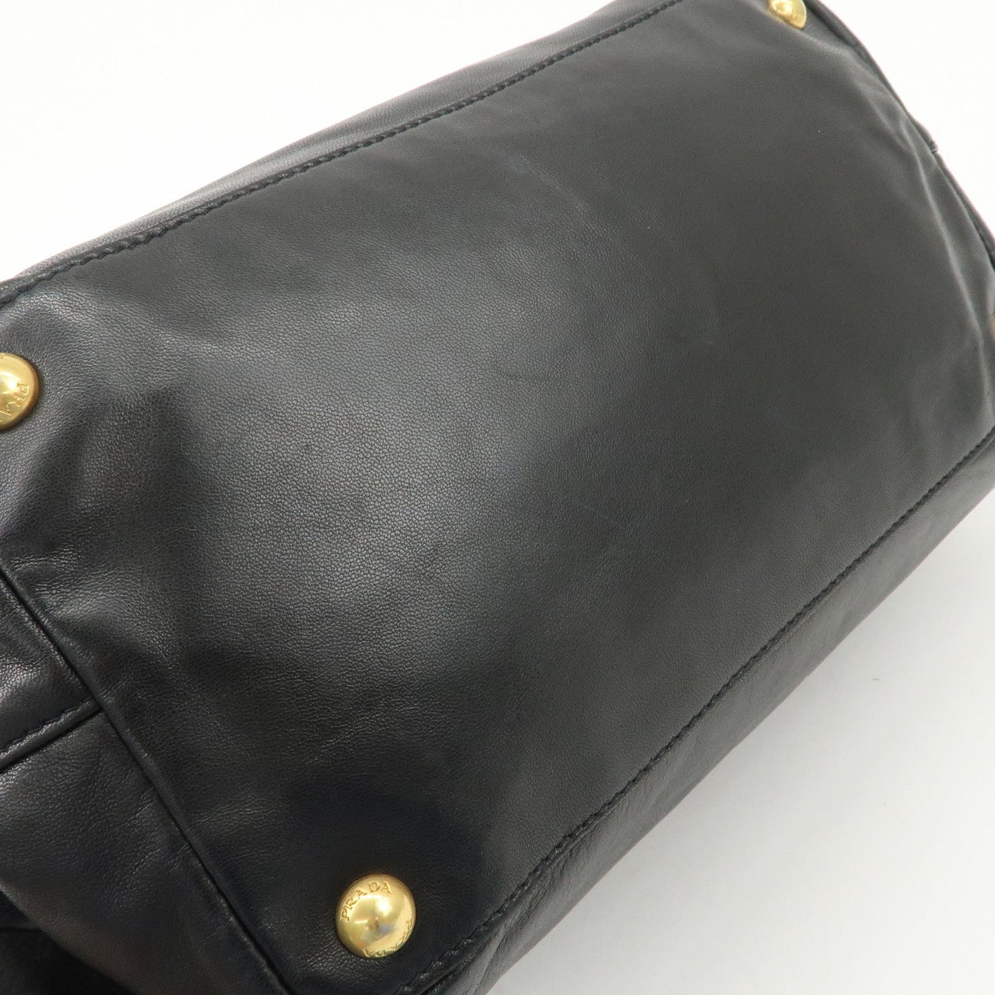 PRADA Leather Ribbon Tote Bag Hand Bag NERO Black BN1601