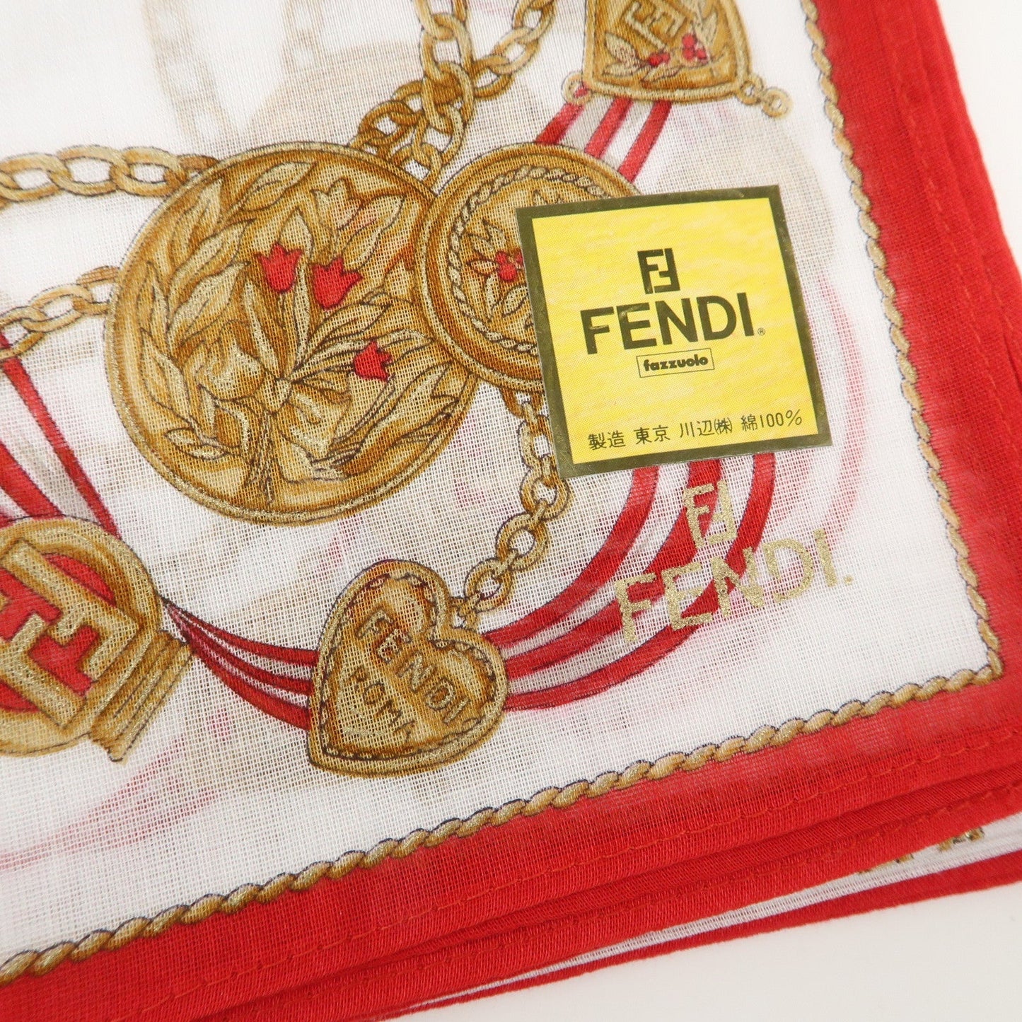 FENDI Set of 5 Cotton 100% Handkerchief White Navy Red Black