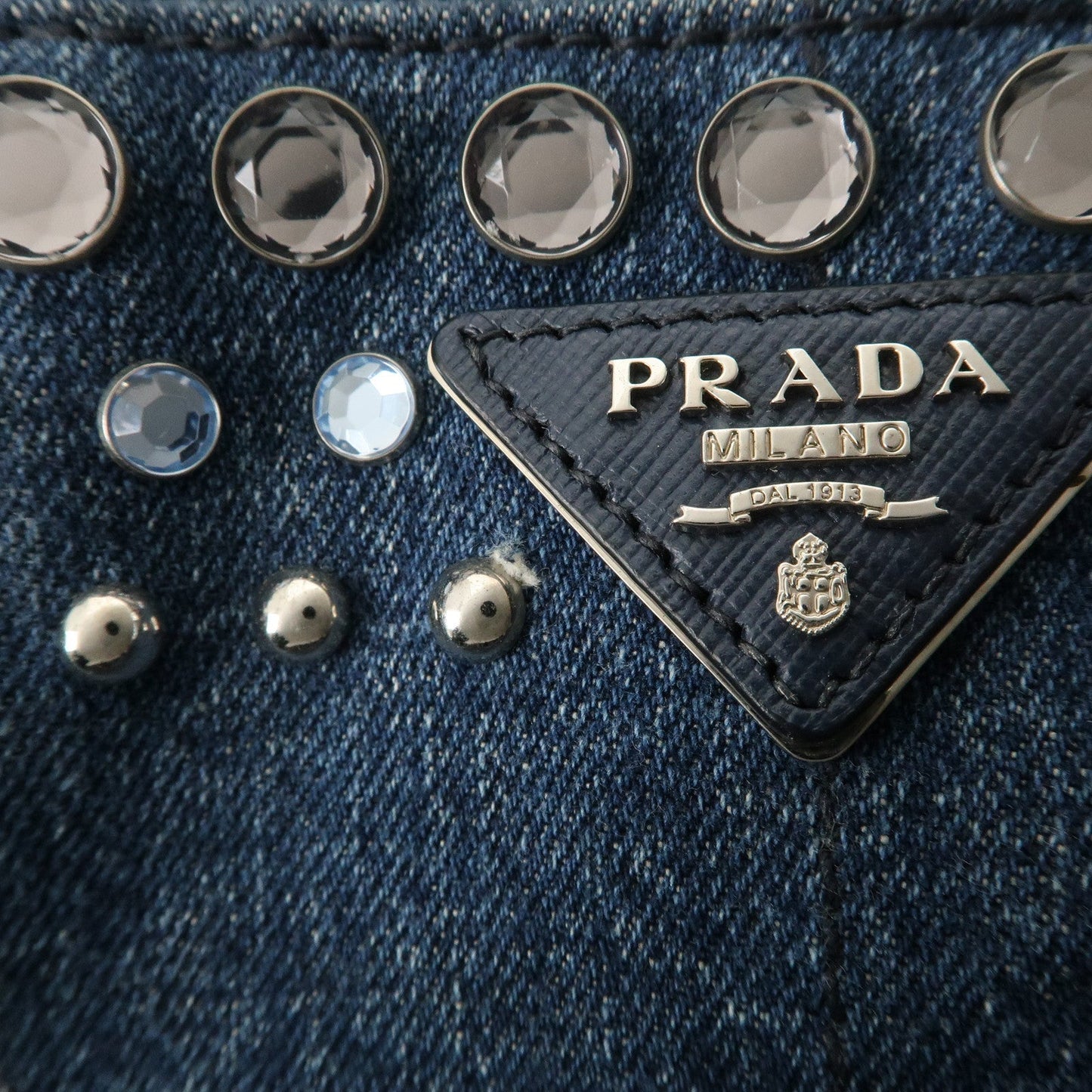 PRADA Logo Canapa Mini Denim Bijou 2Way Tote Bag Denim Blue 1BG439