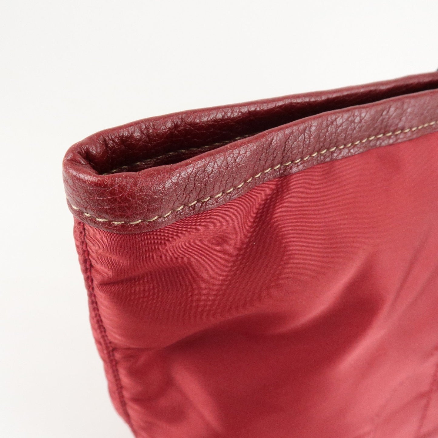 PRADA Logo Nylon Leather Tote Bag Shoulder Bag Dark Red BR4634