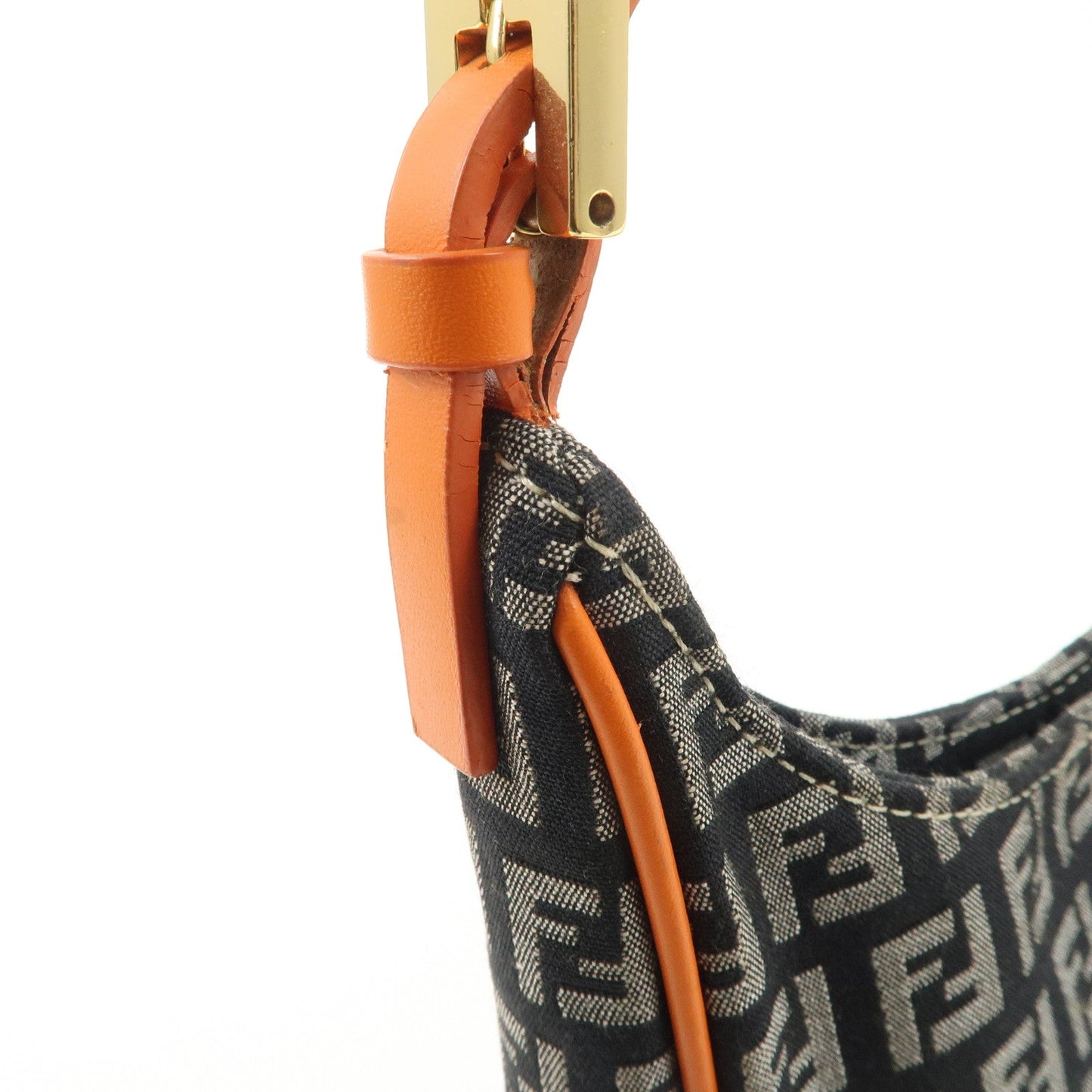 FENDI Zucchino Canvas Leather Shoulder Bag Black White 8BR157