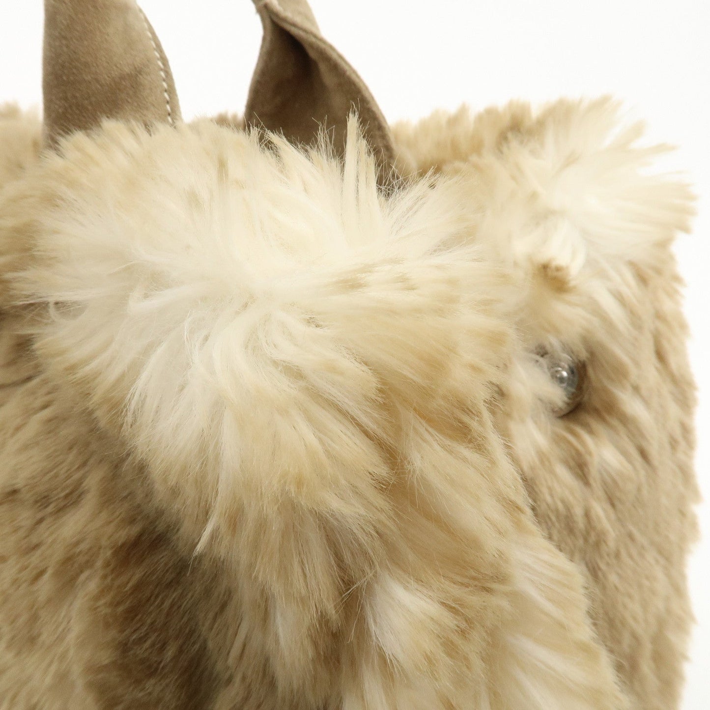 PRADA Eco Lapin Fur Suede Canapa Large Tote Bag Beige BN1918