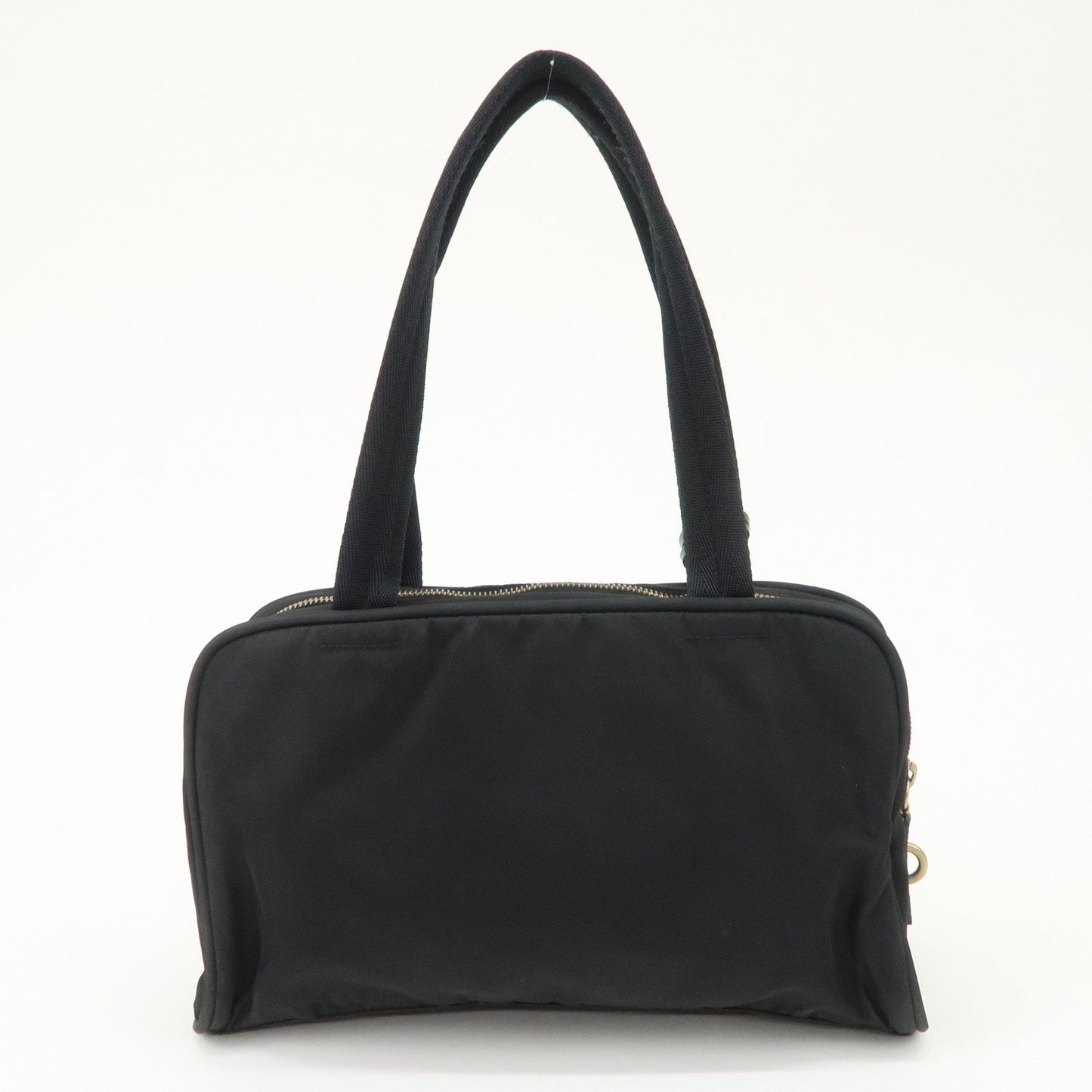 PRADA Triangle Logo Leather Nylon Hand Bag Shoulder Bag Black BR0141