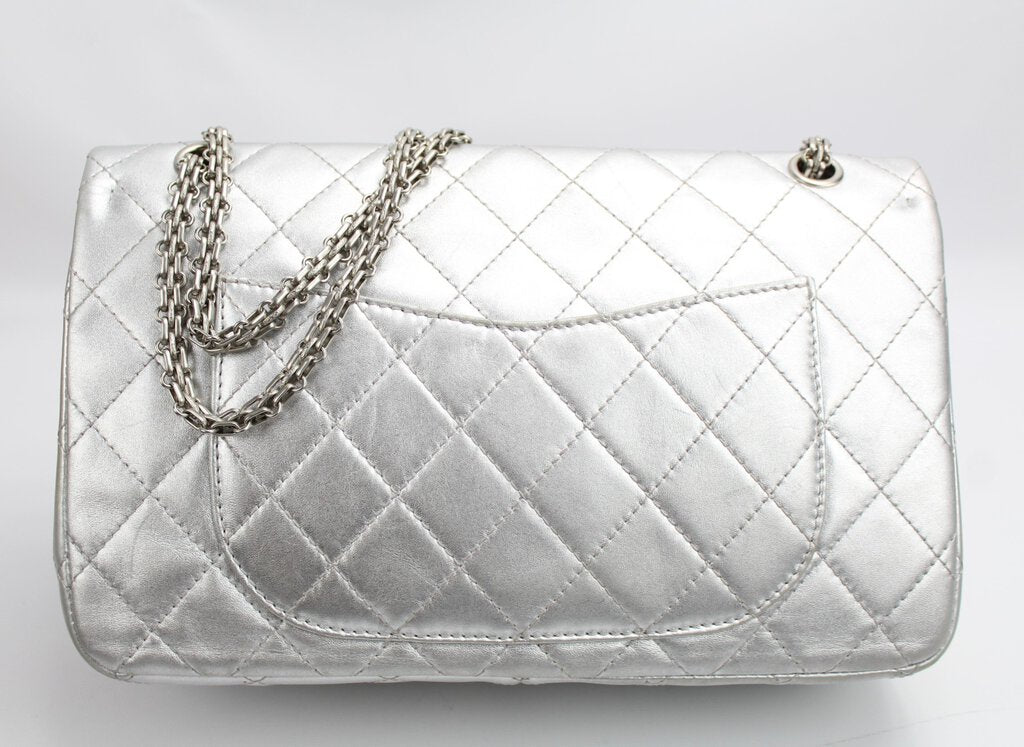 Chanel 2.55 227 Silver Jumbo Classic flap 10-15M Bag