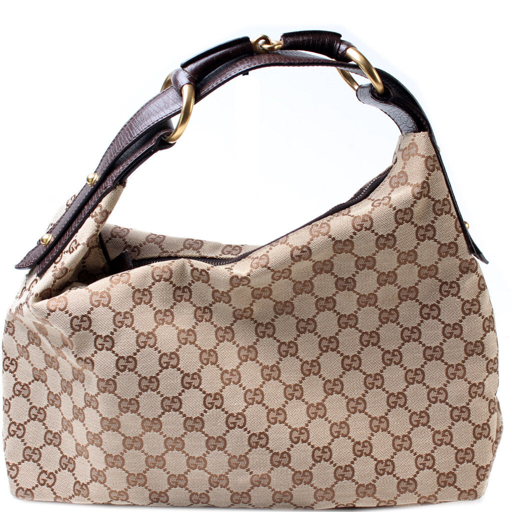 Gucci 115867 Horsebit GG Canvas Hobo Bag