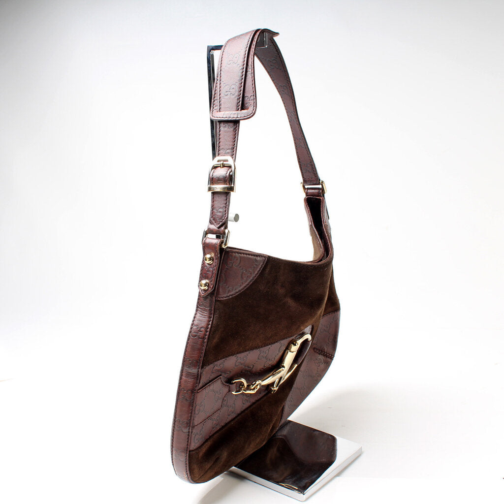 Gucci 204046 Horsebit Suede Hobo Bag
