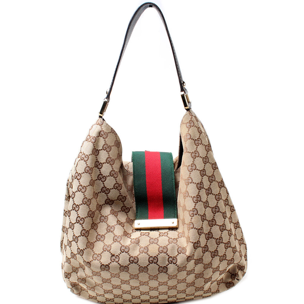 Gucci 211933 GG Web Canvas Hobo Bag