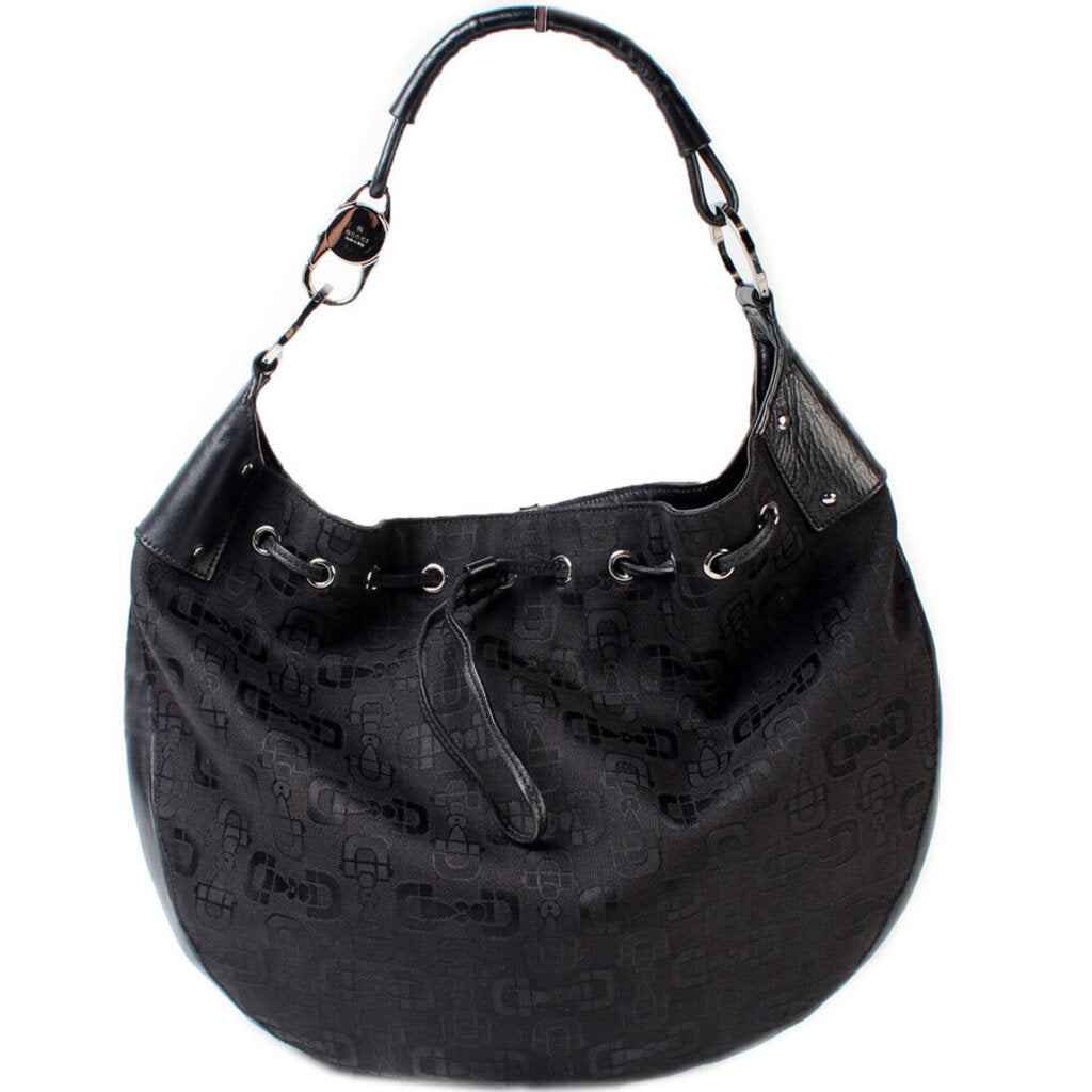 Gucci 179778 Horsebit Canvas Hobo Bag