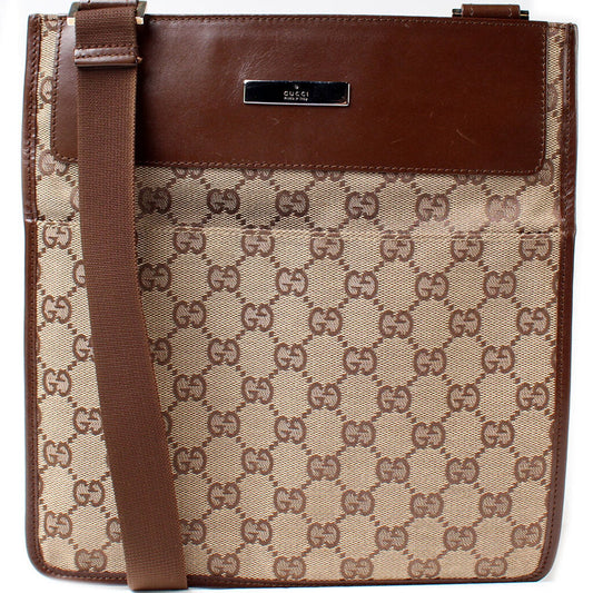 Gucci 019-0348 GG Canvas Flat Crossbody Bag