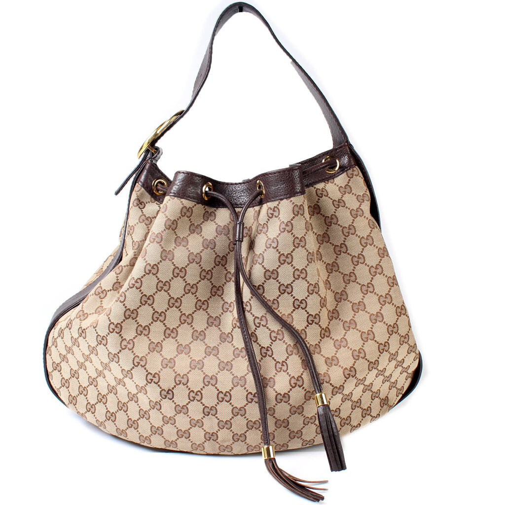 Gucci 223951 Drawstring Canvas Hobo Bag