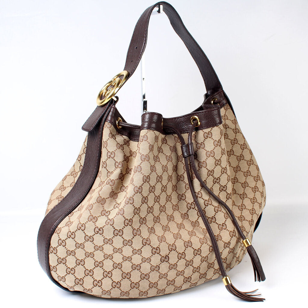 Gucci 223951 Drawstring Canvas Hobo Bag