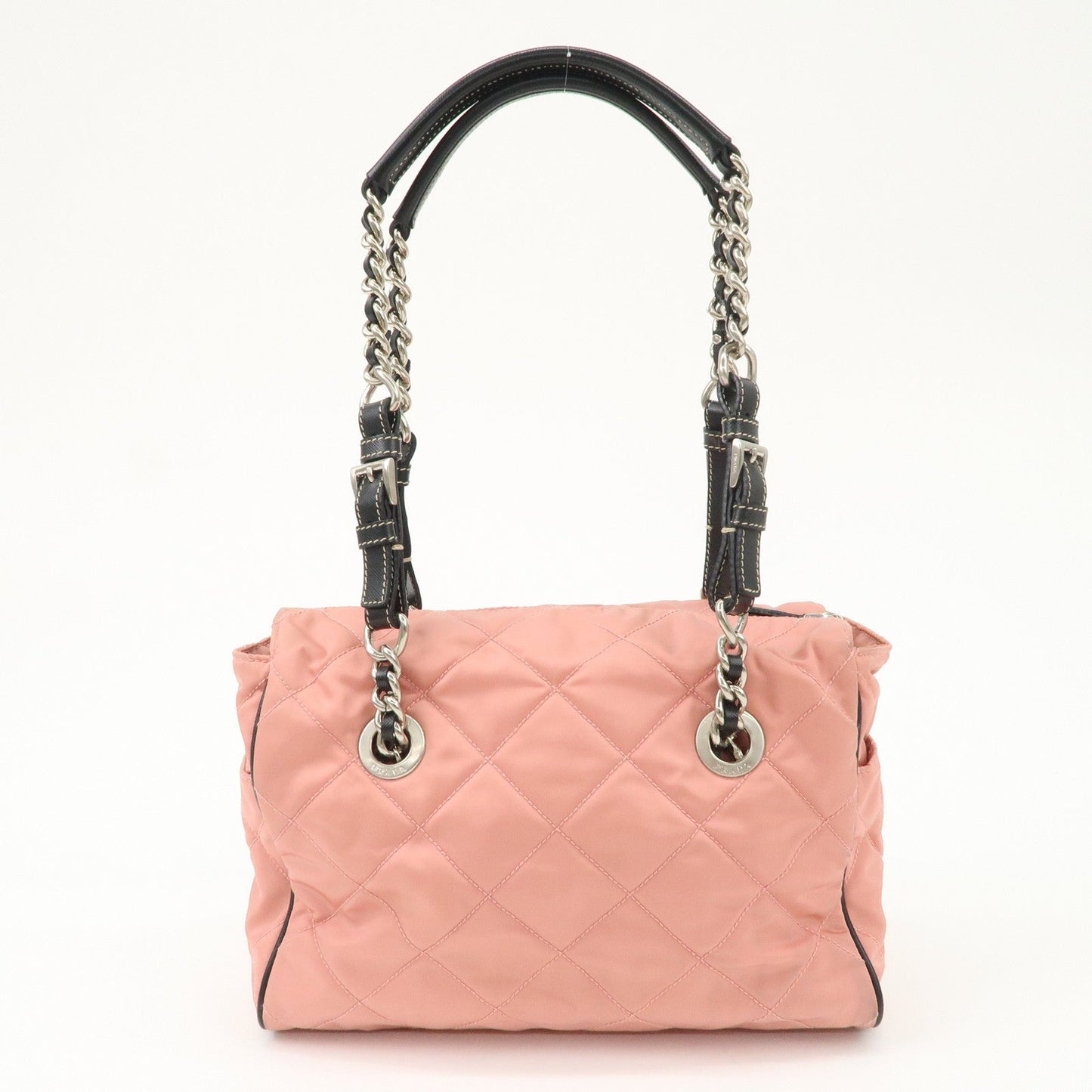 PRADA Triangle Logo Leather Nylon Shoulder Bag Tote Bag Pink BR2236
