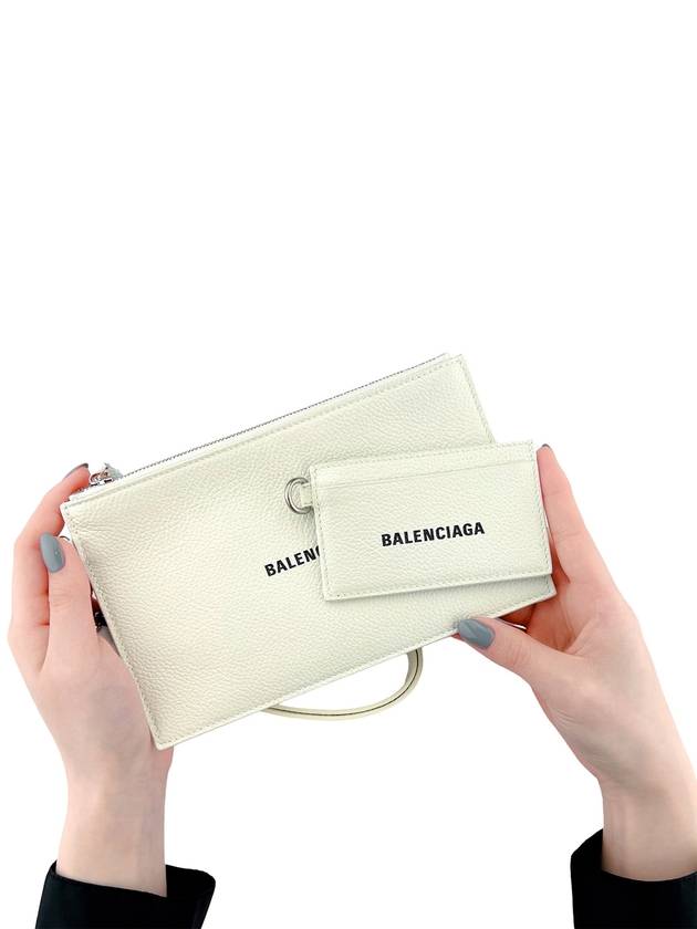 Luxury Balenciaga Trending 2026 Cash Logo Strap Double Pouch Strap Card Wallet White
