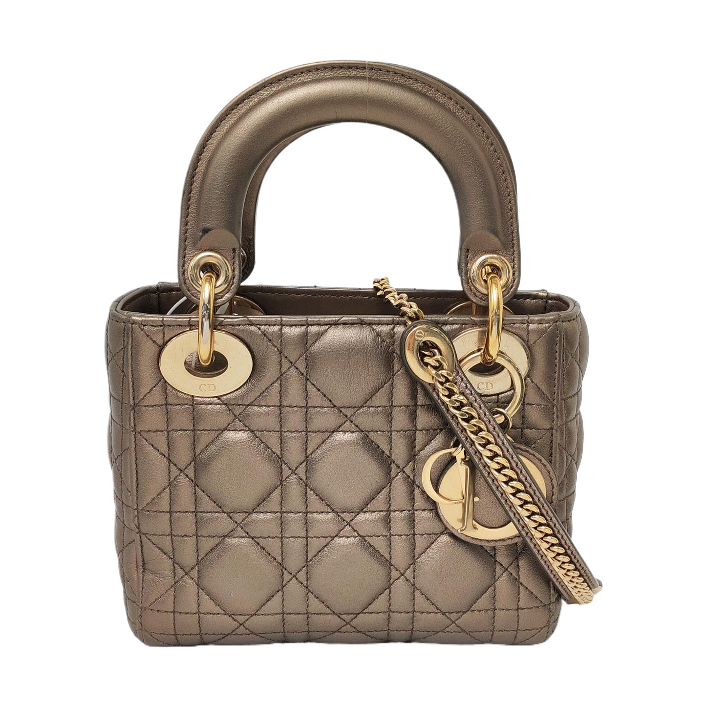 Lady Dior Mini Metallic Copper Gold Cannage Lambskin Gold Hardware Chain Strap