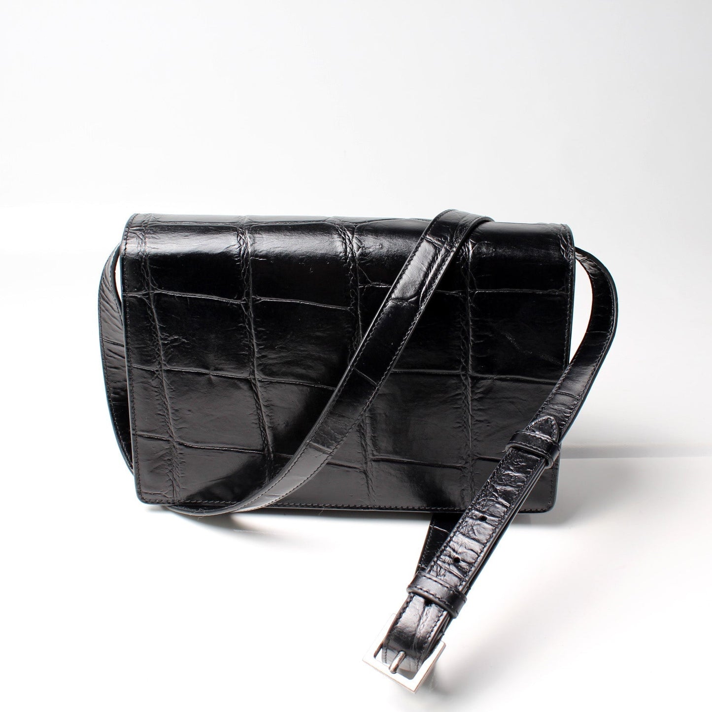 Saint Laurent Bellechasse Croc Embossed Shoulder Medium Bag