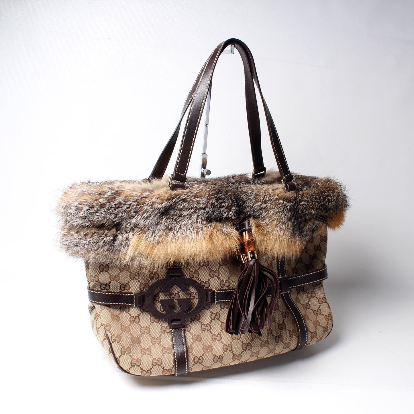 Gucci 181498 GG Canvas Fur Royal Tote Bag