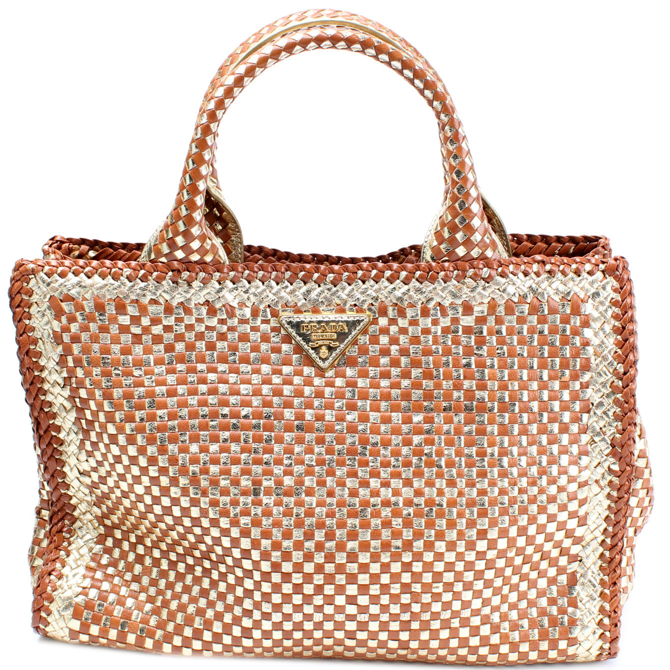 Prada Madras Woven Satchel Bag
