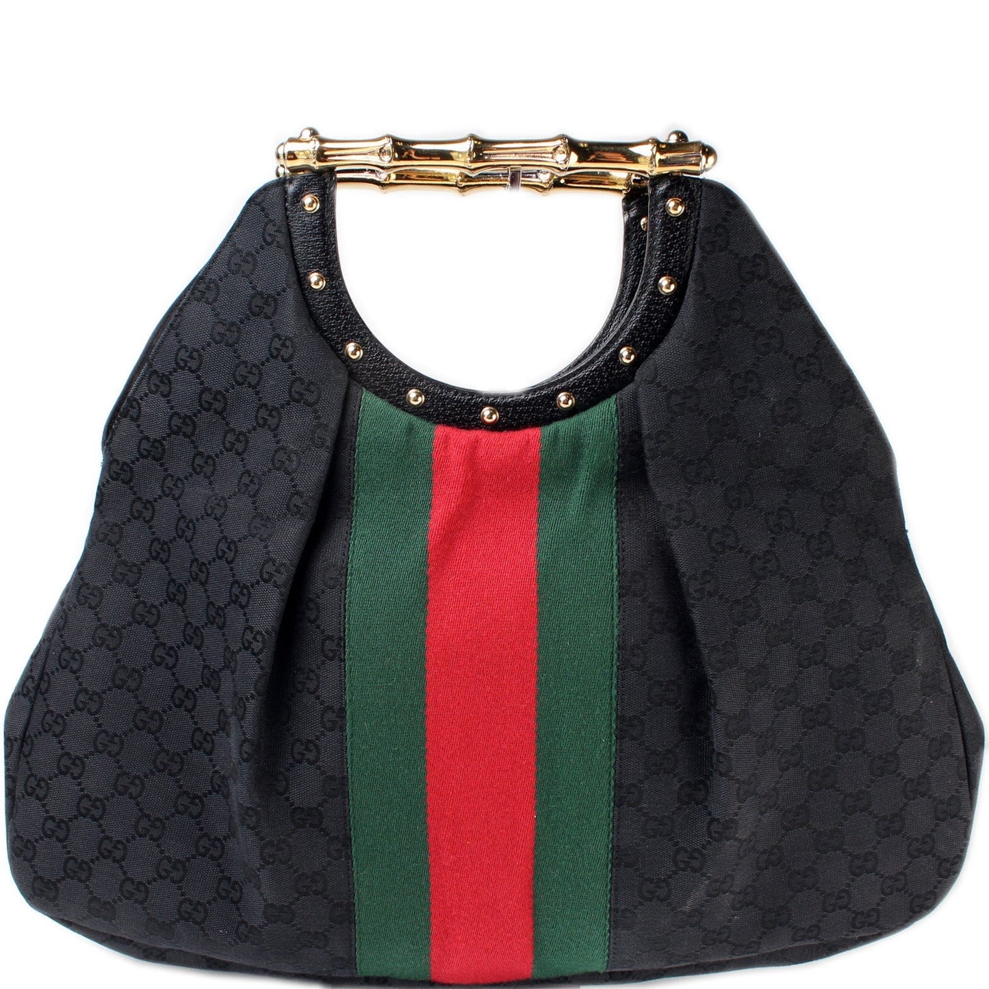 Gucci 128989GG Canvas Metal Bamboo Bag