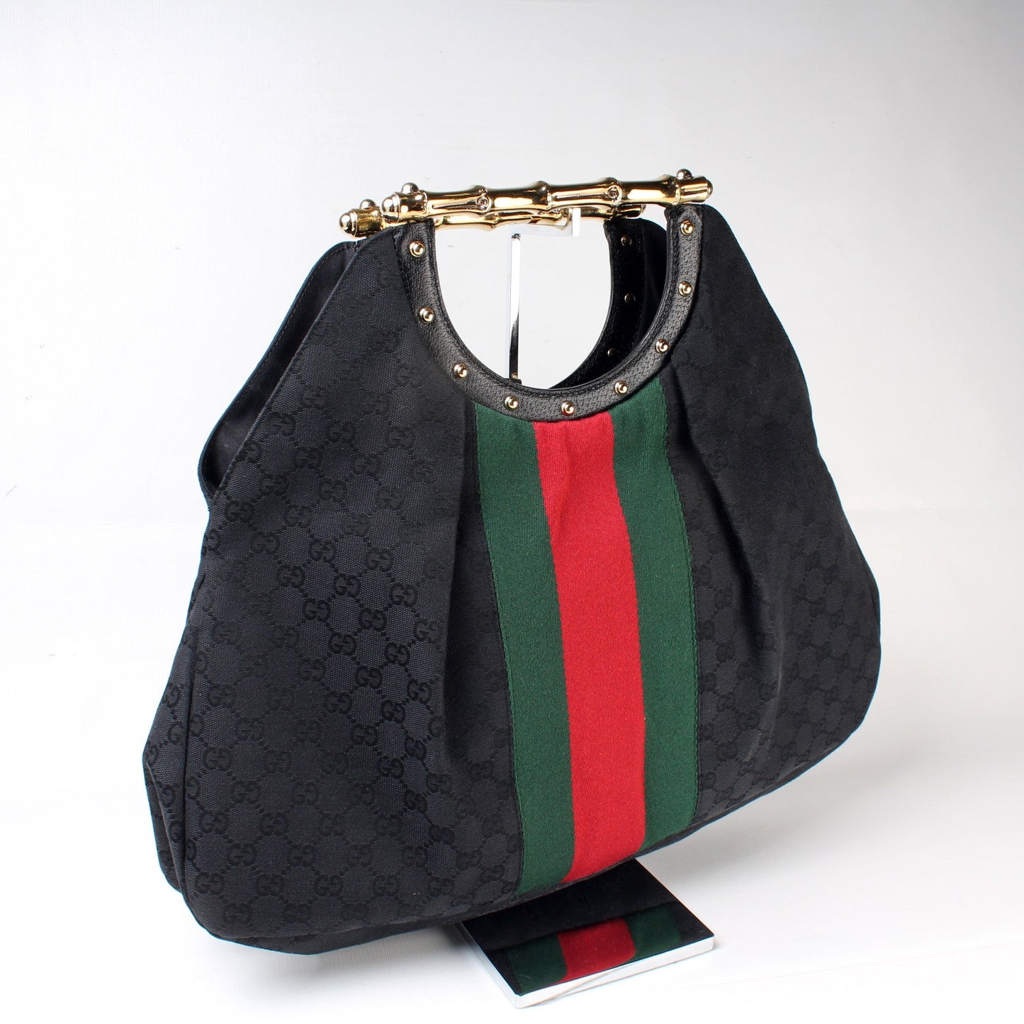 Gucci 128989GG Canvas Metal Bamboo Bag