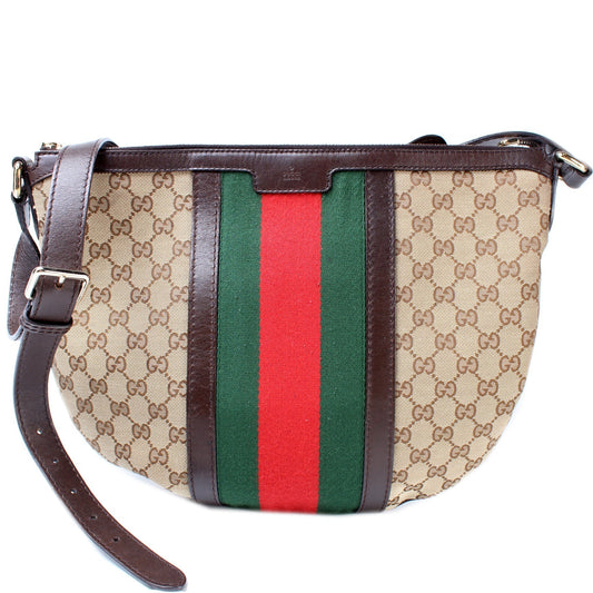 Gucci 257082 GG Canvas Web Half Moon Hobo Bag
