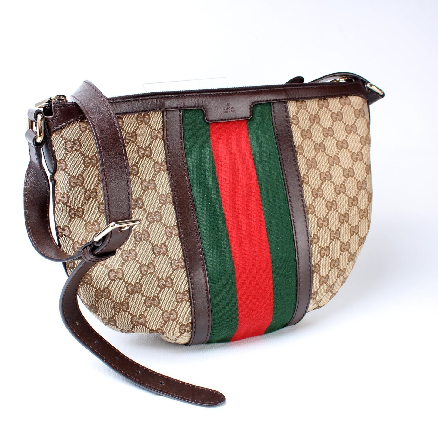 Gucci 257082 GG Canvas Web Half Moon Hobo Bag