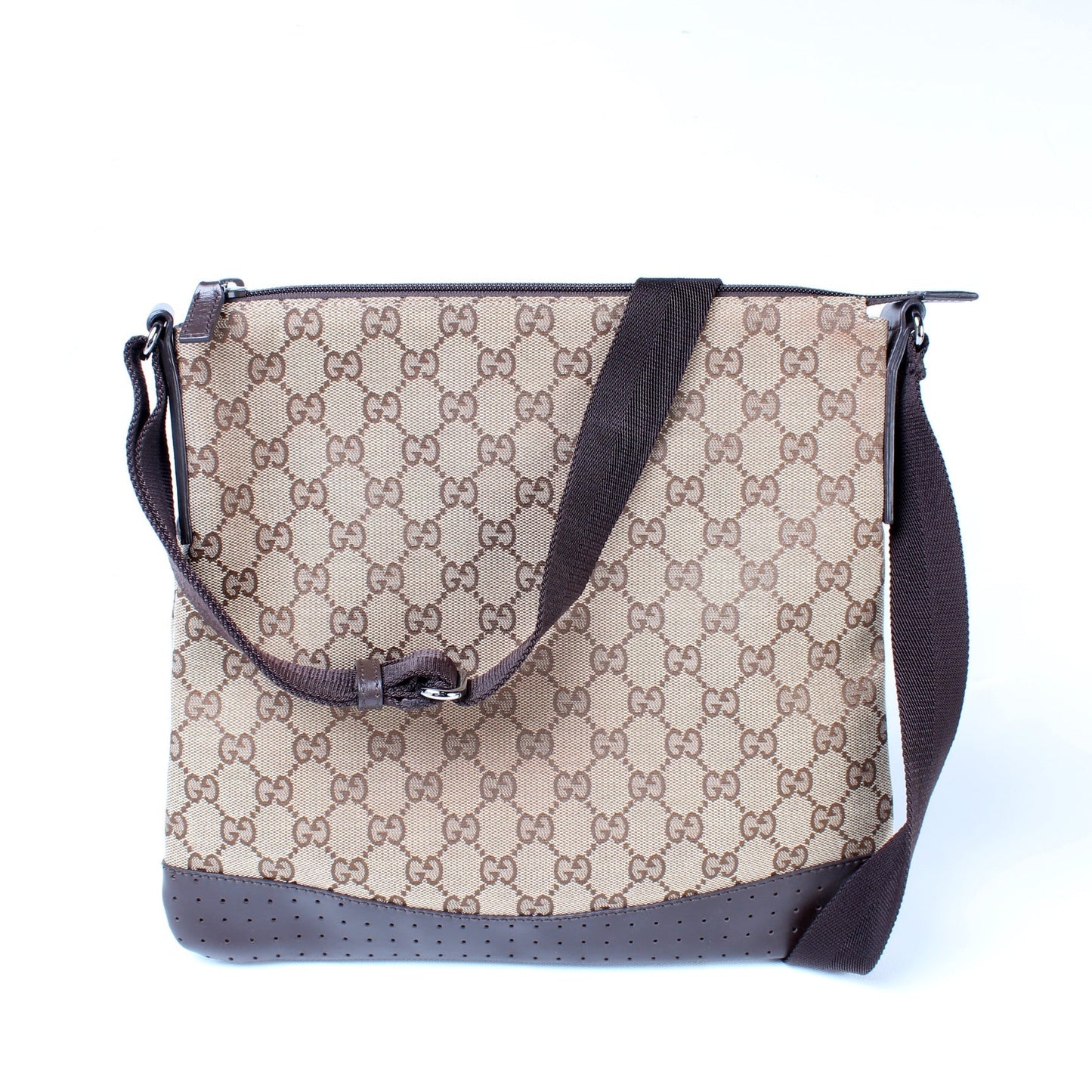 Gucci 145857 GG Canvas Flat Messenger Medium Bag