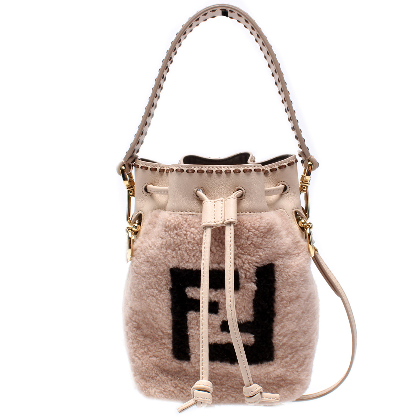 Fendi 8BS010 Mini Mon Tresor Bucket FF Shearling Bag