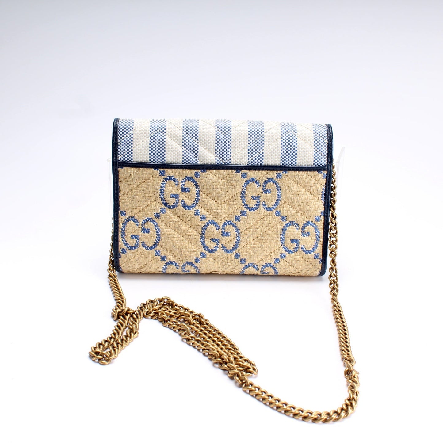 Gucci 474575 Marmont Raffia Chain Wallet Bag