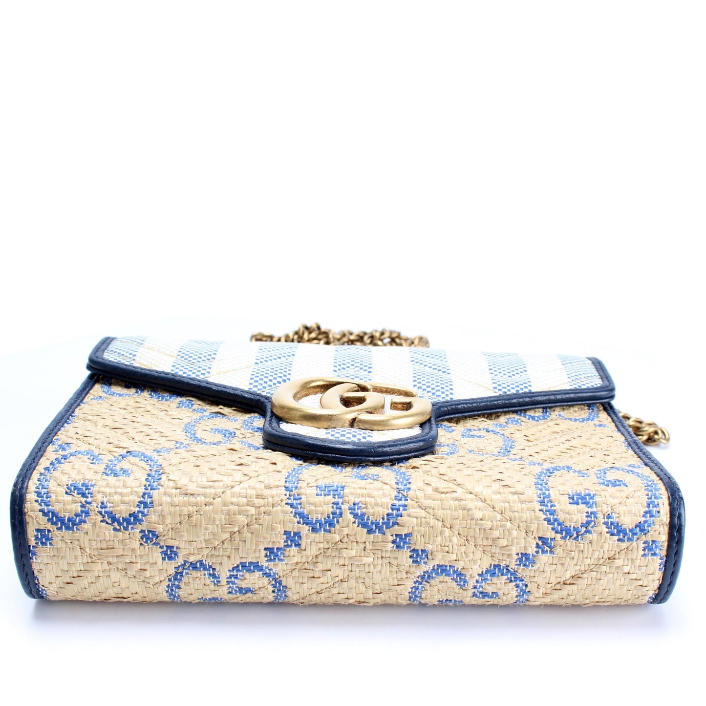 Gucci 474575 Marmont Raffia Chain Wallet Bag