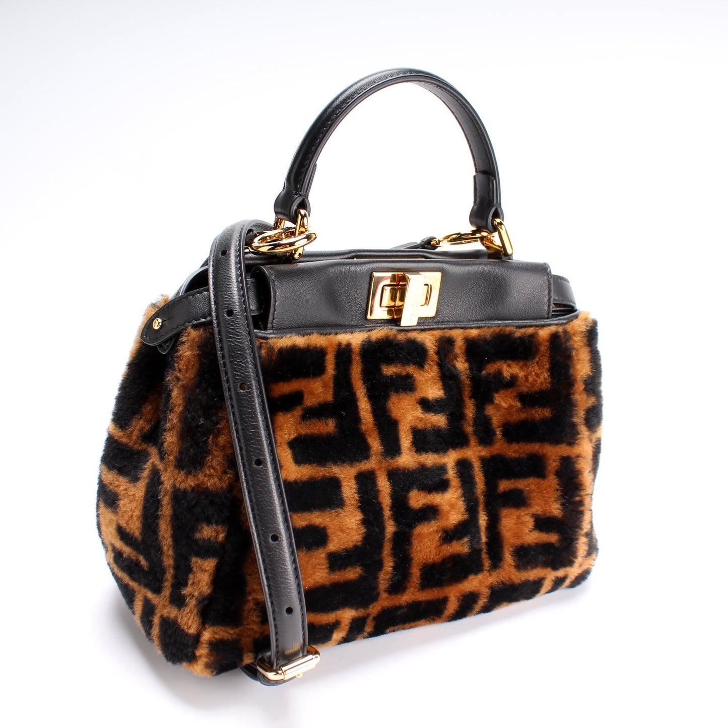 Fendi 8BN244 Peekaboo Mini FF Shearling Bag