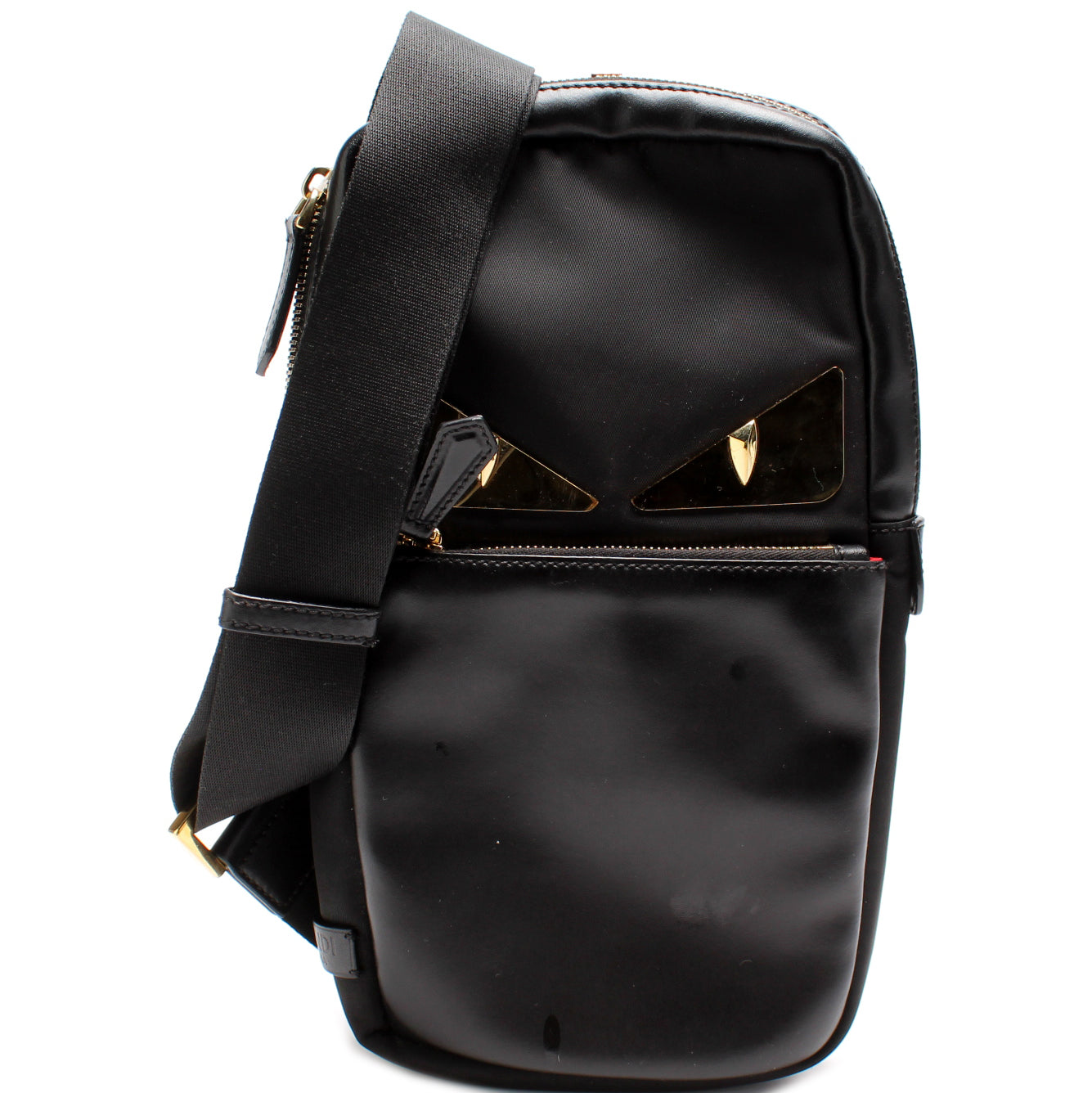 Fendi 7VZ033 Nylon/Leather Monster Bug Eye Sling Bag