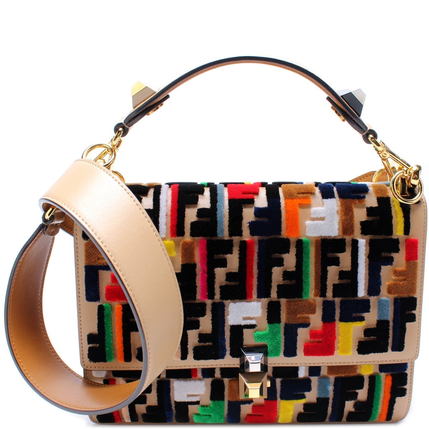 Fendi 8BT283 Kan I Multicolor Velvet FF Shoulder Bag