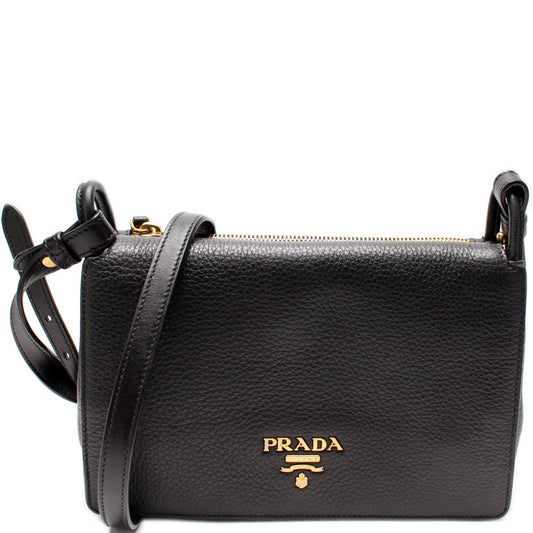 Prada Vitello Daino Leather Flap/Zip Crossbody Bag