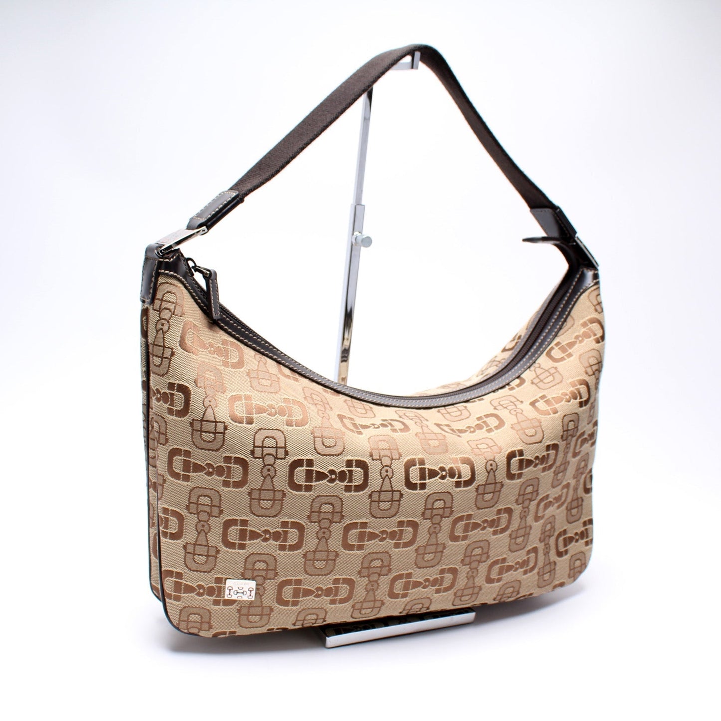 Gucci 211523 Horsebit Canvas Hobo Bag