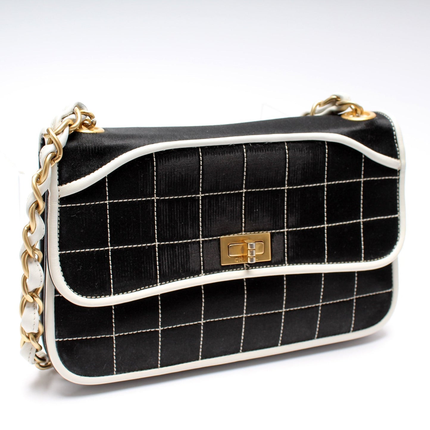 Chanel Mademoiselle Chocolate Bar Satin Flap Bag