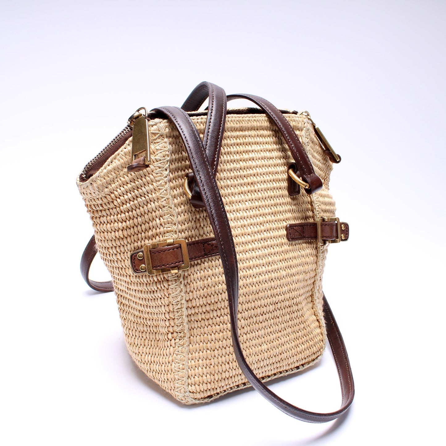Saint Laurent 172641 Raffia Downtown Small Shoulder Bag