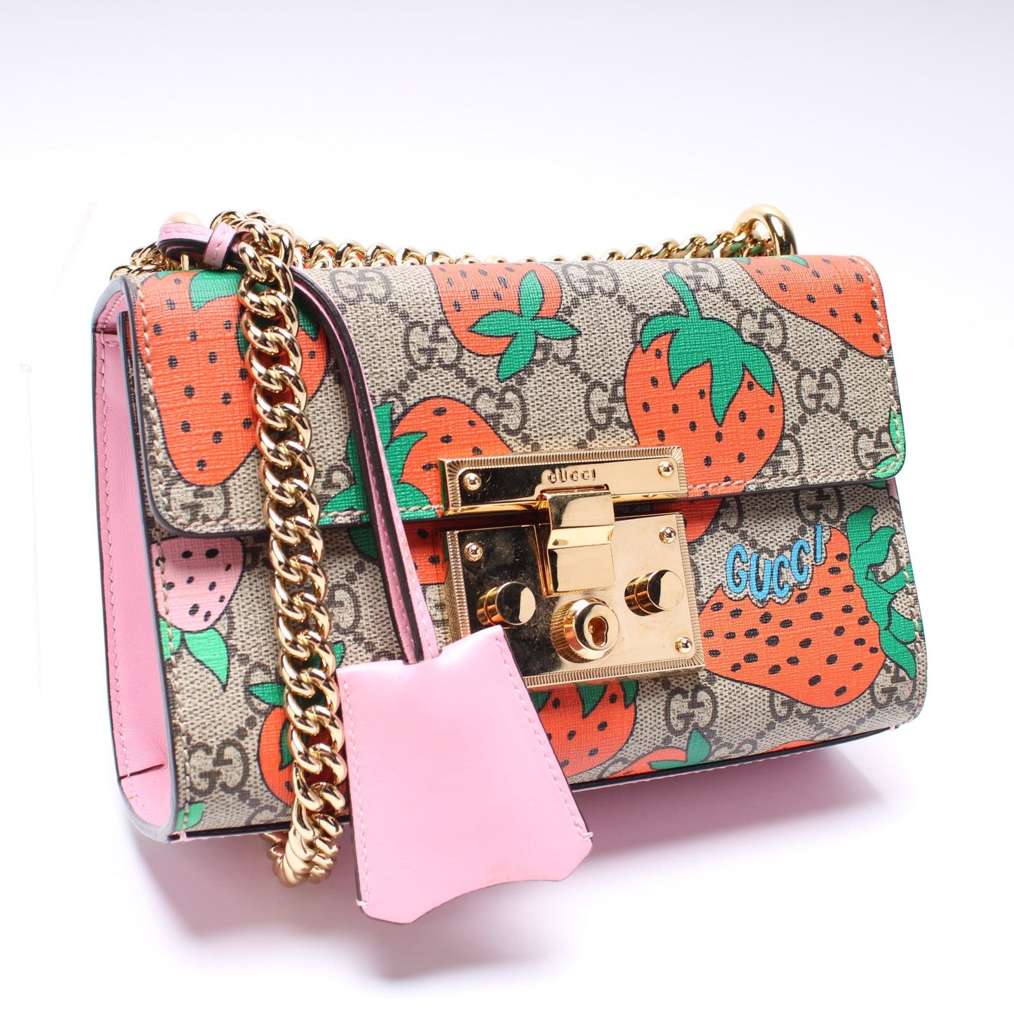 Gucci 409487 Padlock GG Supreme Strawberry Small Bag