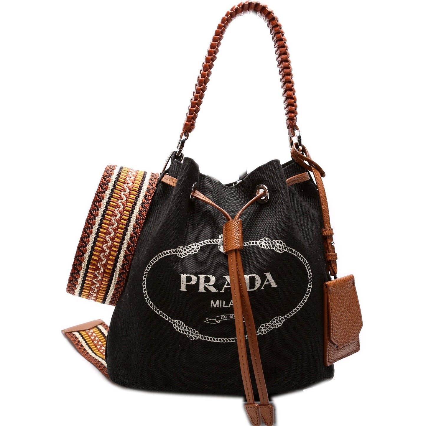 Prada 1BE032 Logo Canvas Drawstring Bag