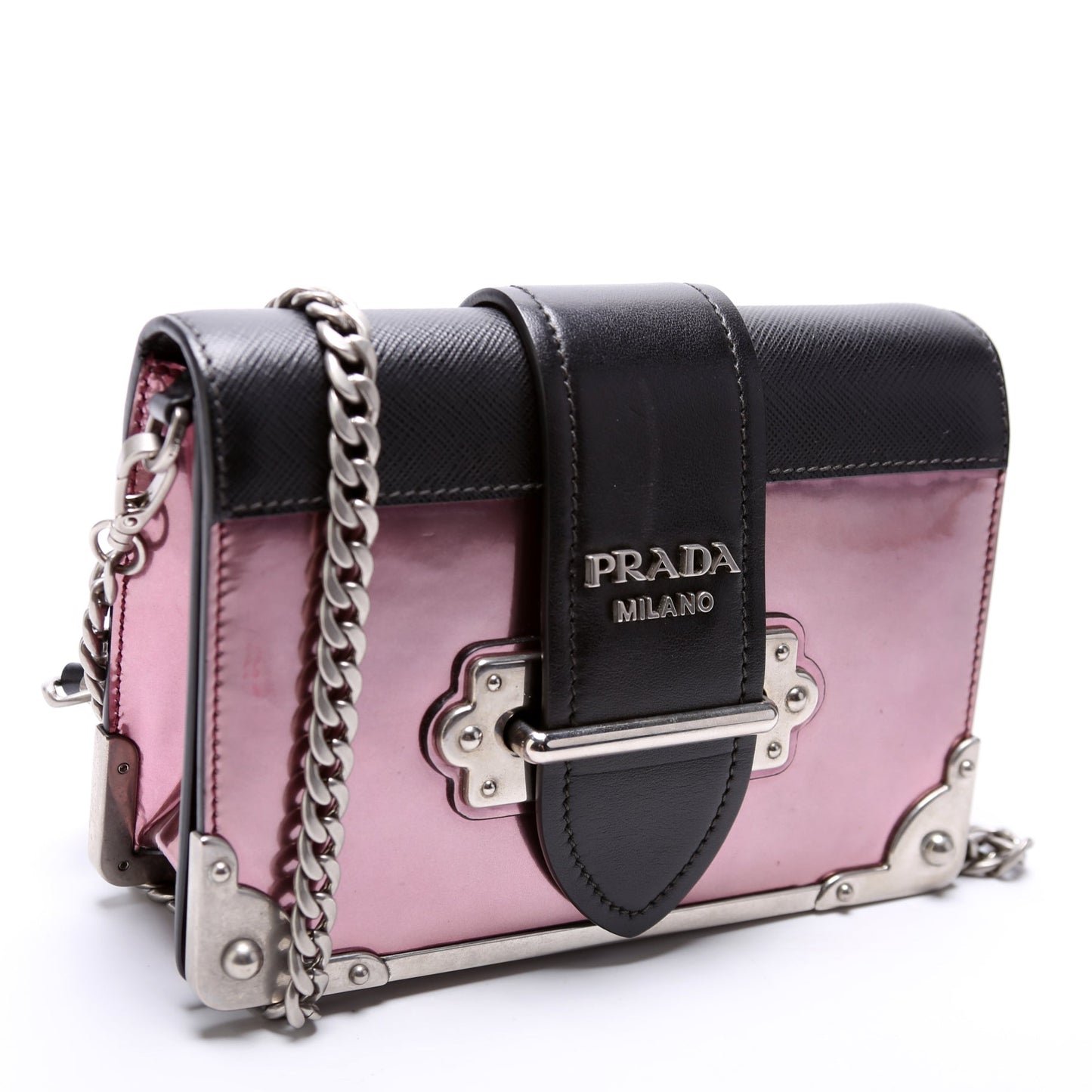Prada Saffiano/Metallic Vitello Cahier Chain Crossbody Bag