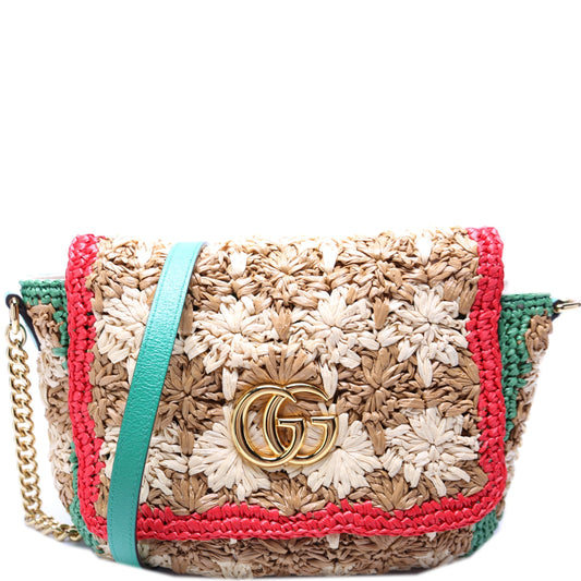Gucci 574433 GG Marmont Raffia Small Flap Bag
