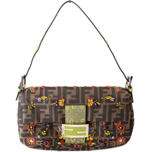 Fendi Baguette Beaded Flower Lizard 26424 Bag