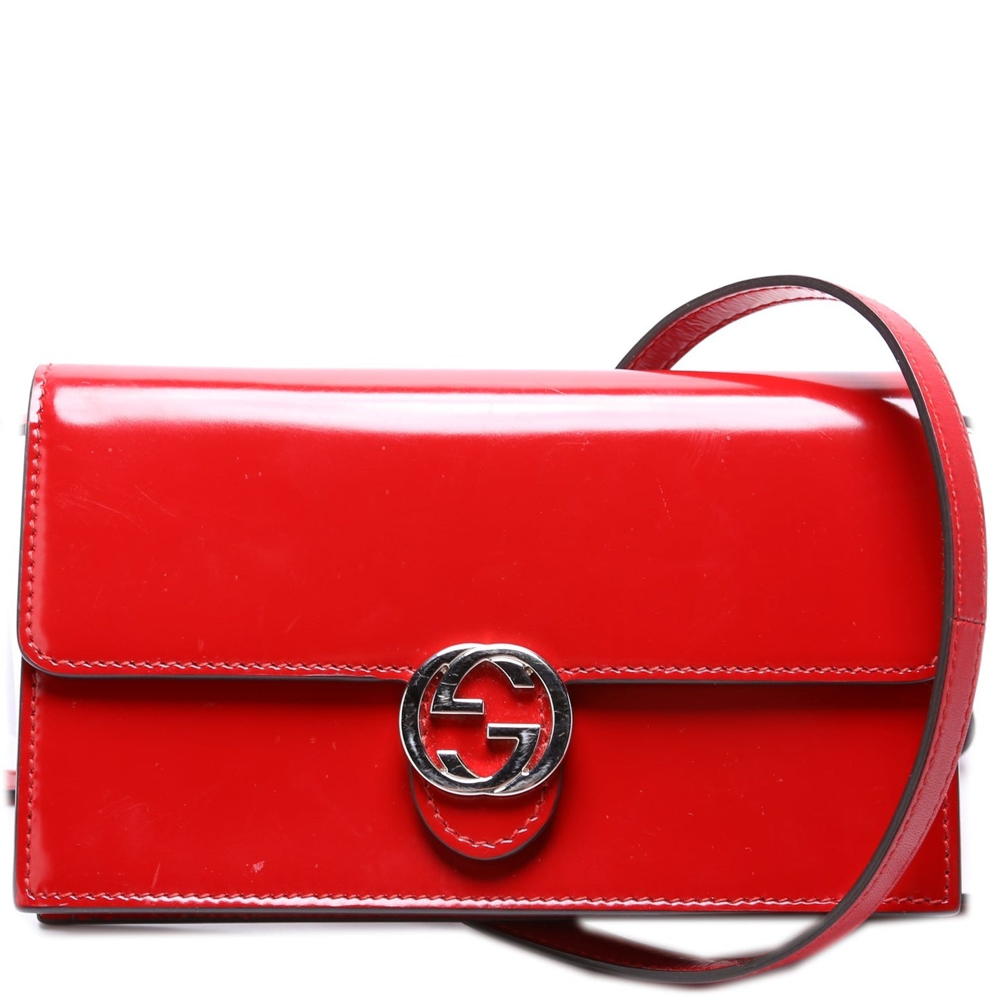 Gucci 369664 Interlocking G Patent Leather Icon Wallet Crossbody Bag