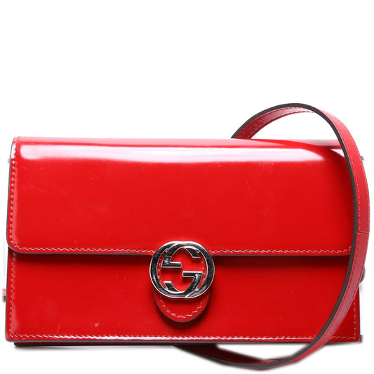 Gucci 369664 Interlocking G Patent Leather Icon Wallet Crossbody Bag