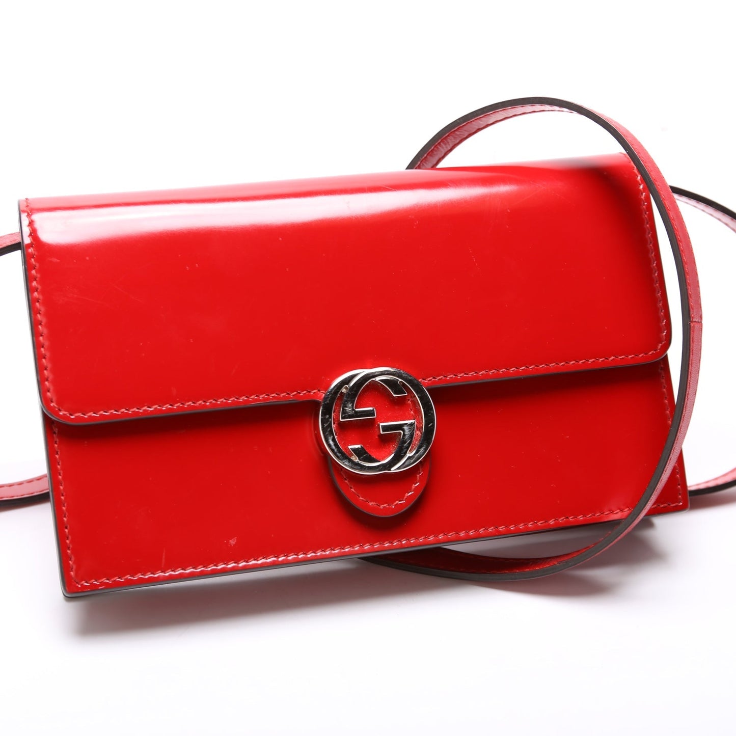 Gucci 369664 Interlocking G Patent Leather Icon Wallet Crossbody Bag