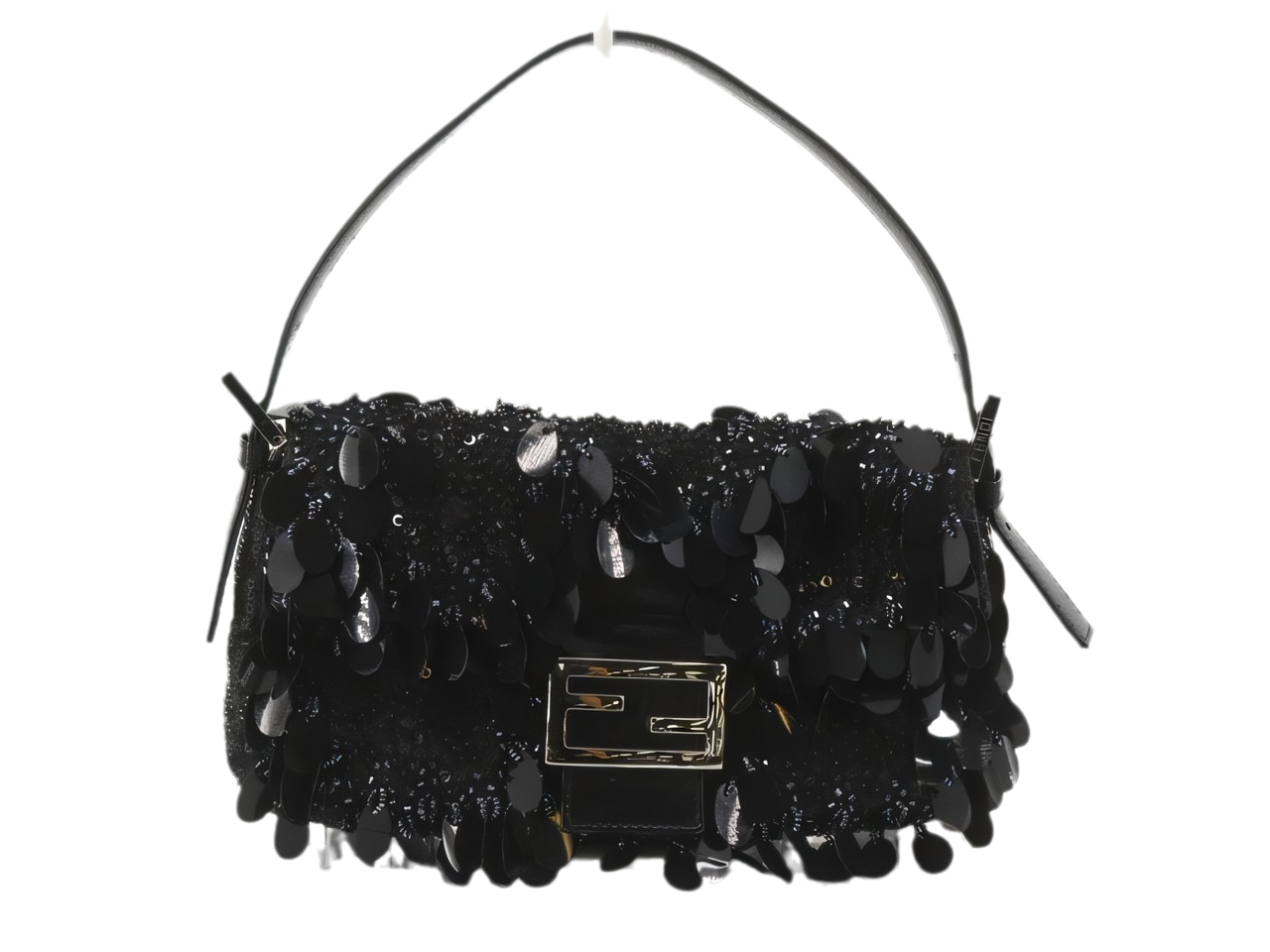 Fendi Baguette with Black Swan Feather-like sequin rufffles RARE